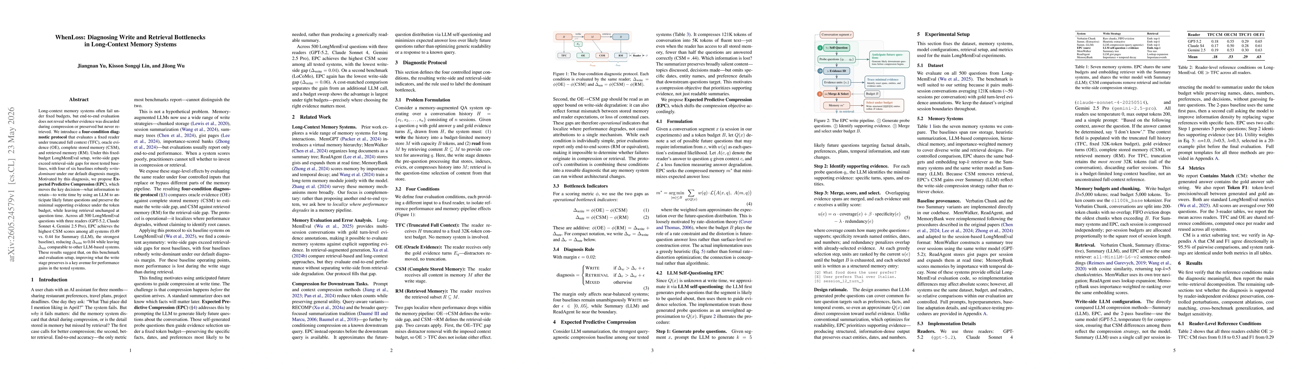 Thumbnail for WhenLoss: Diagnosing Write and Retrieval Bottlenecks in Long-Context Memory Systems
