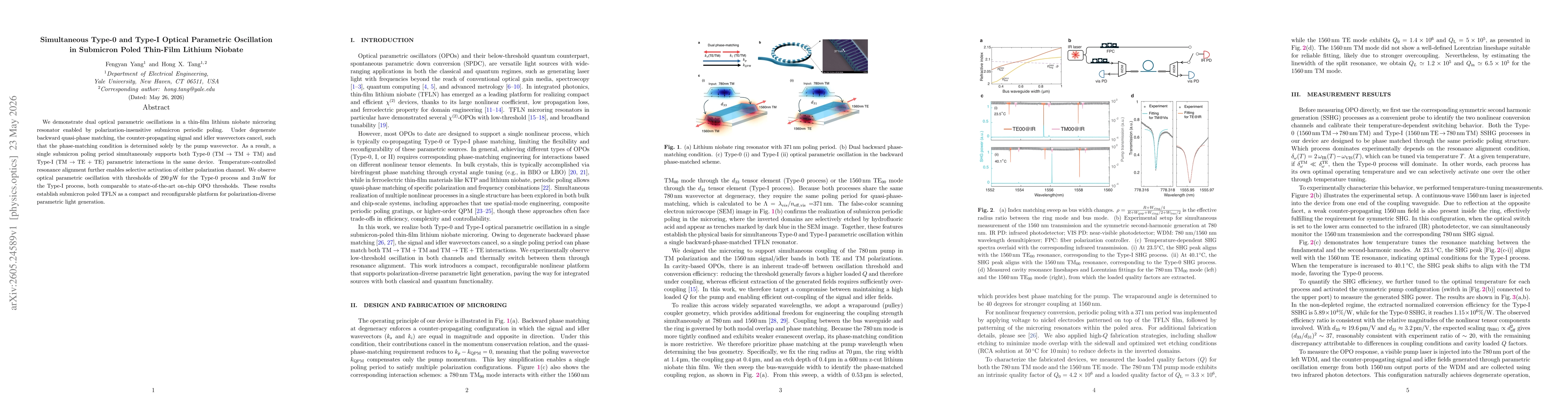 Thumbnail for Simultaneous Type-0 and Type-I Optical Parametric Oscillation in Submicron Poled Thin-Film Lithium Niobate