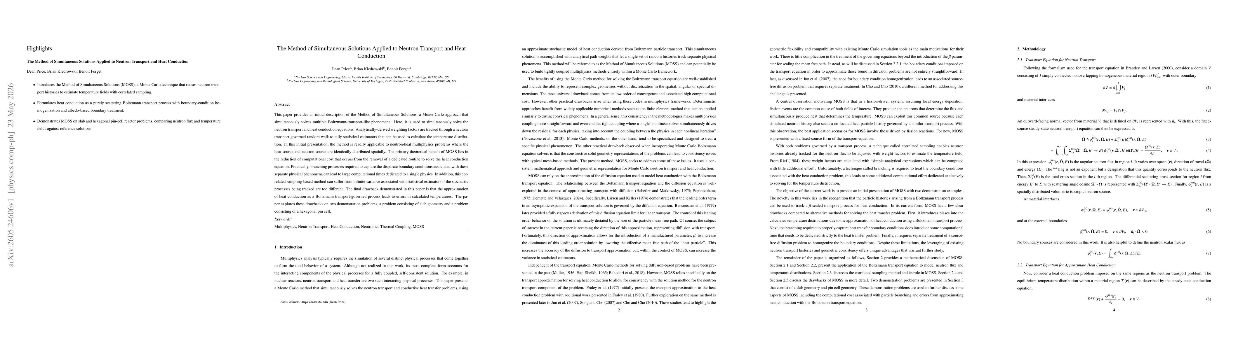 Thumbnail for The Method of Simultaneous Solutions Applied to Neutron Transport and Heat Conduction