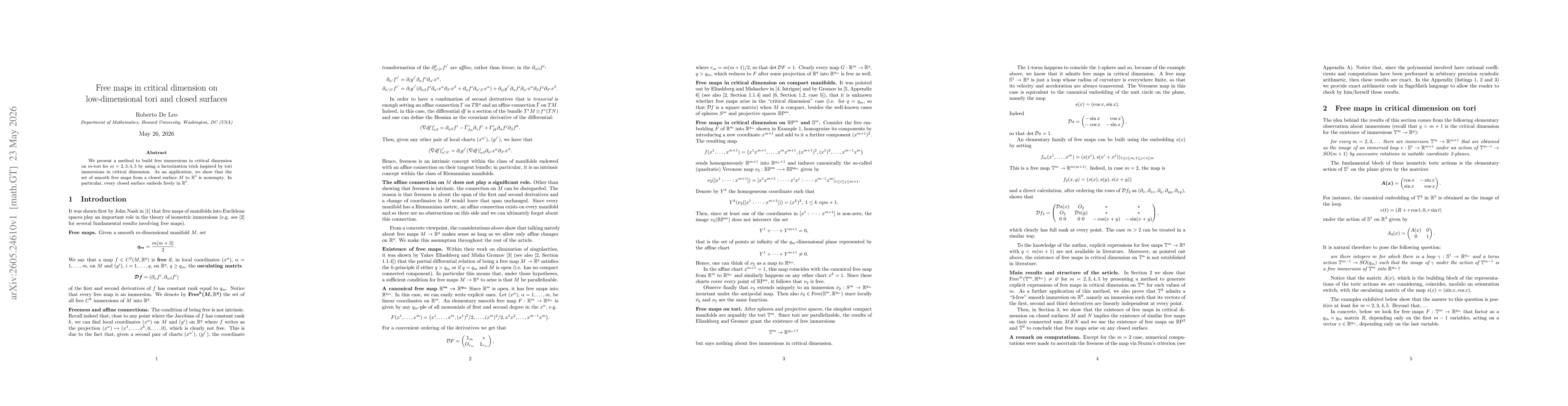 Thumbnail for Free maps in critical dimension on low-dimensional tori and closed surfaces