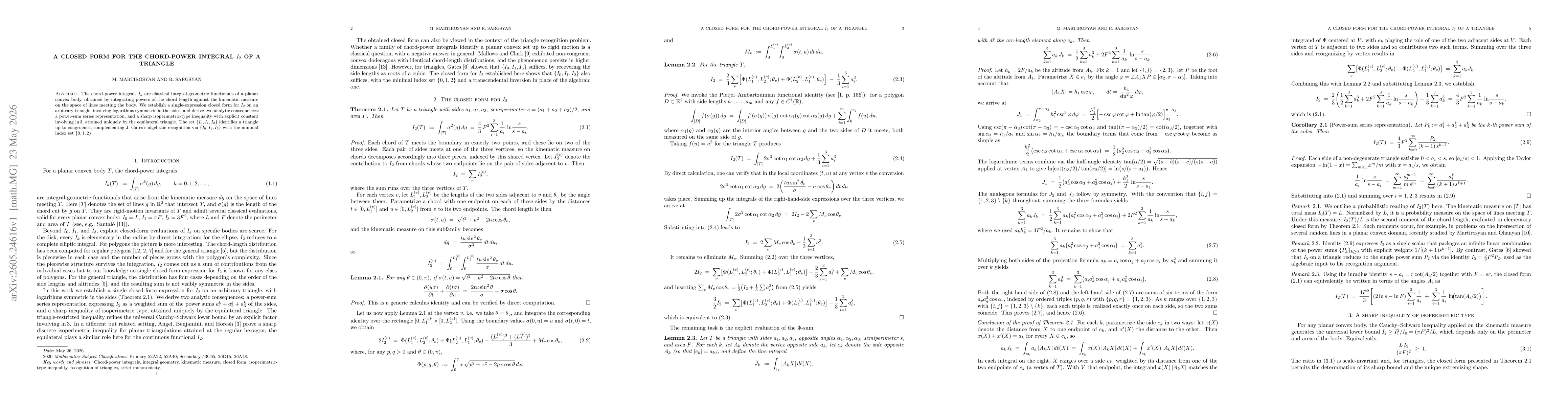Thumbnail for A Closed Form for the Chord-Power Integral I_2 of a Triangle