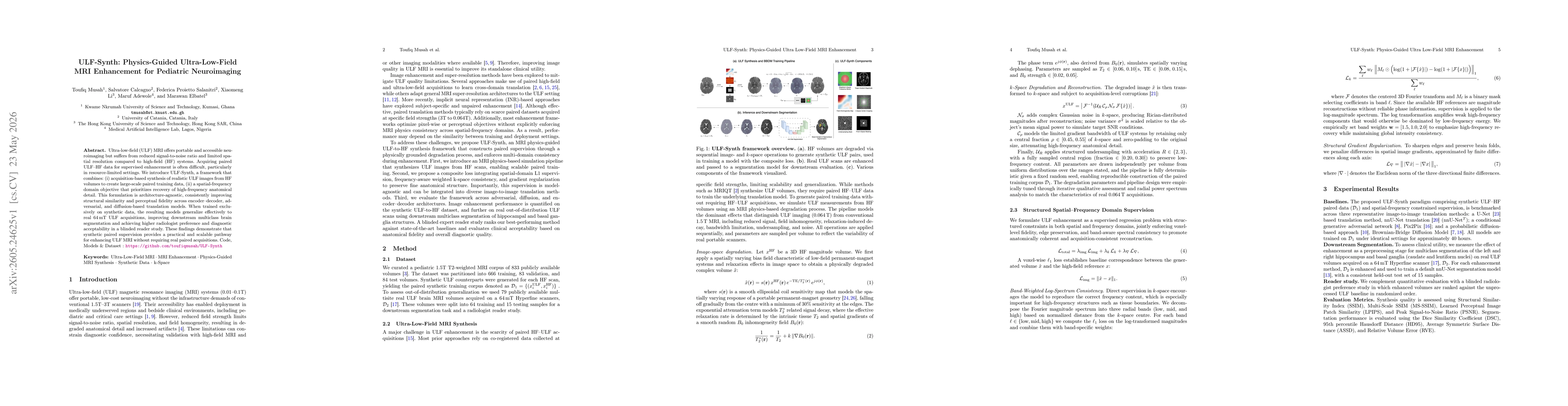 Thumbnail for ULF-Synth: Physics-Guided Ultra-Low-Field MRI Enhancement for Pediatric Neuroimaging