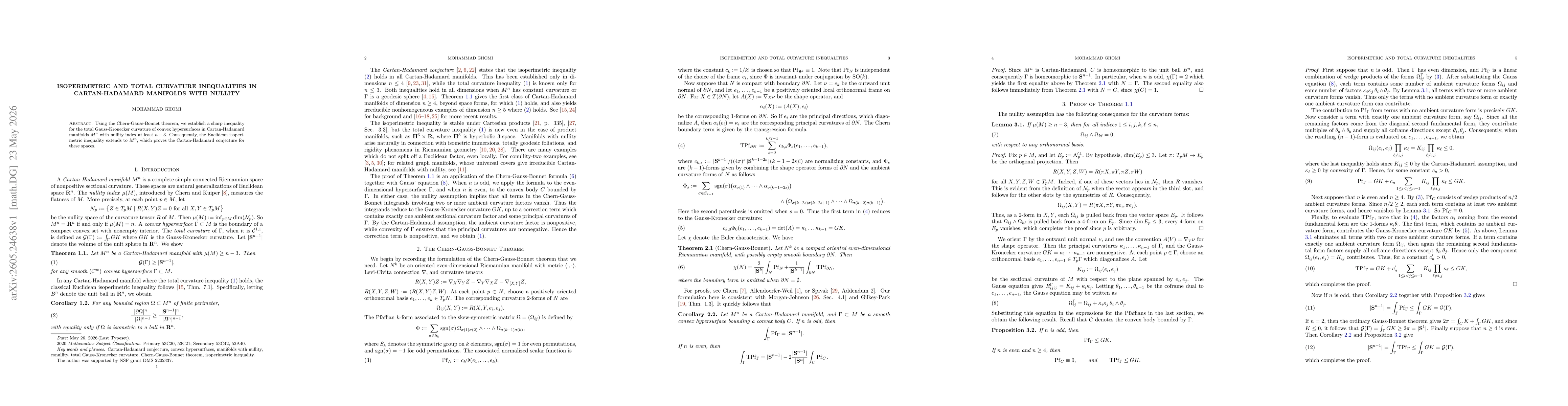 Thumbnail for Isoperimetric and total curvature inequalities in Cartan-Hadamard manifolds with nullity