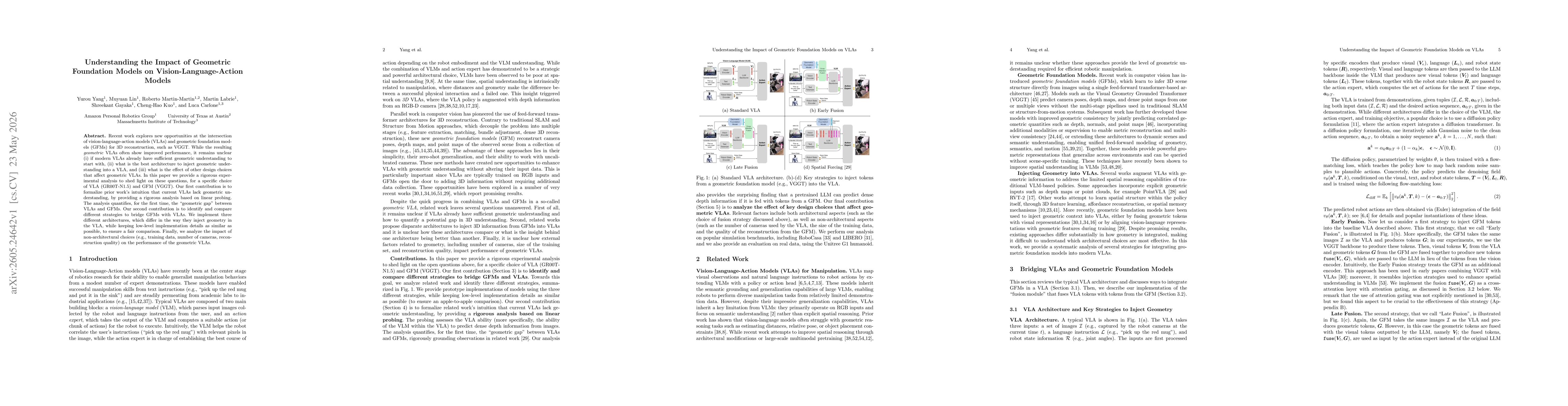 Thumbnail for Understanding the Impact of Geometric Foundation Models on Vision-Language-Action Models