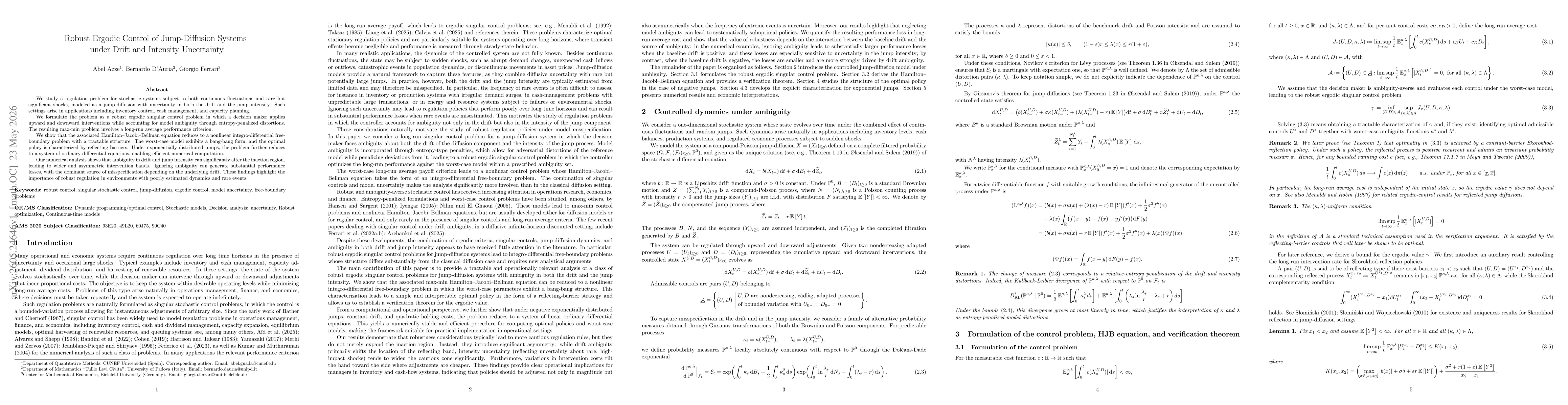 Thumbnail for Robust Ergodic Control of Jump-Diffusion Systems under Drift and Intensity Uncertainty