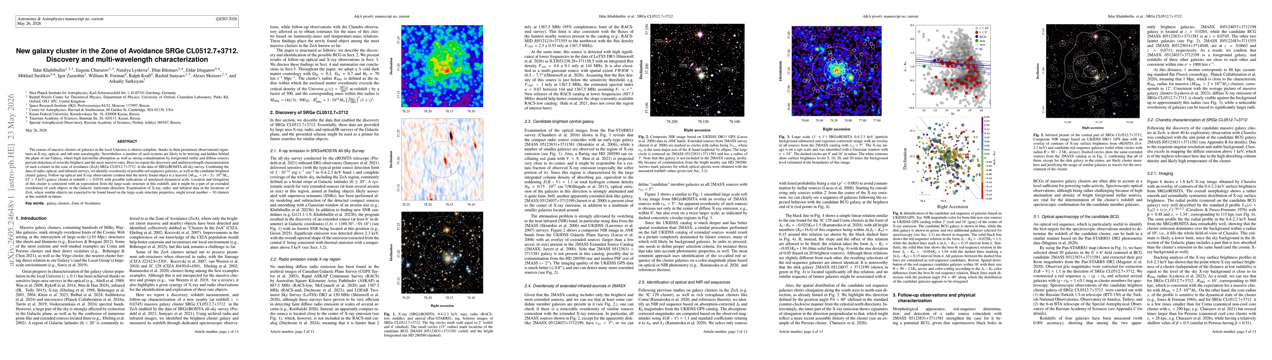 Thumbnail for New galaxy cluster in the Zone of Avoidance SRGe CL0512.7+3712. Discovery and multi-wavelength characterization