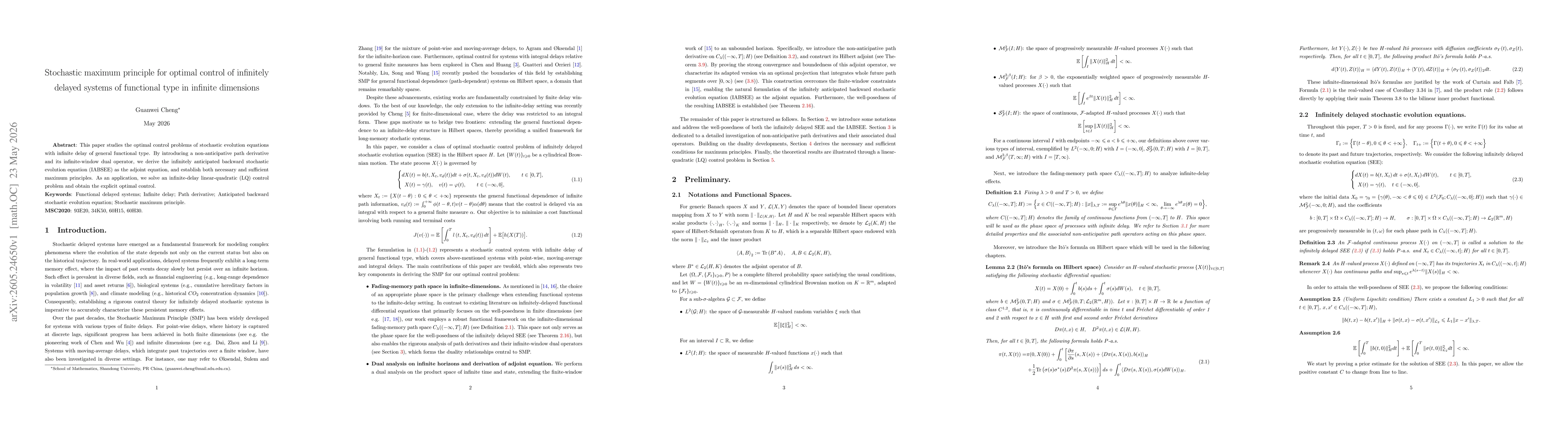 Thumbnail for Stochastic maximum principle for optimal control of infinitely delayed systems of functional type in infinite dimensions
