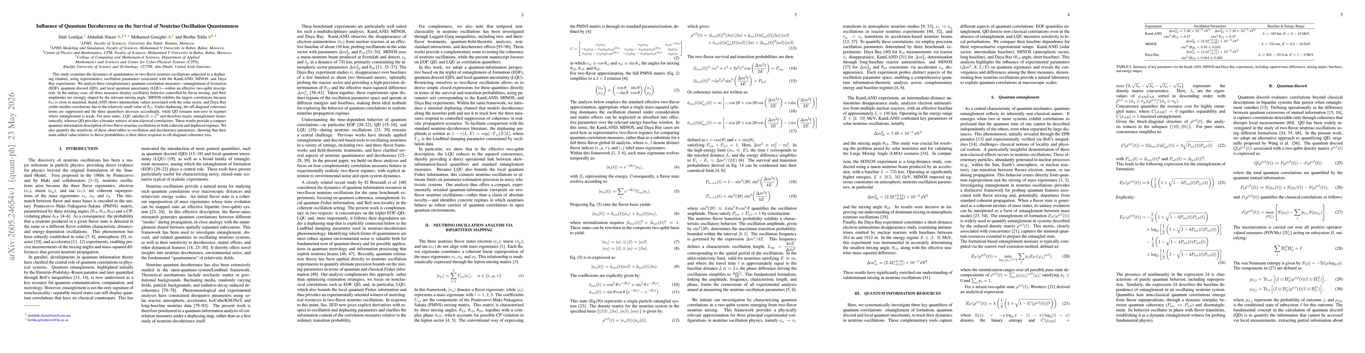 Thumbnail for Influence of Quantum Decoherence on the Survival of Neutrino Oscillation Quantumness