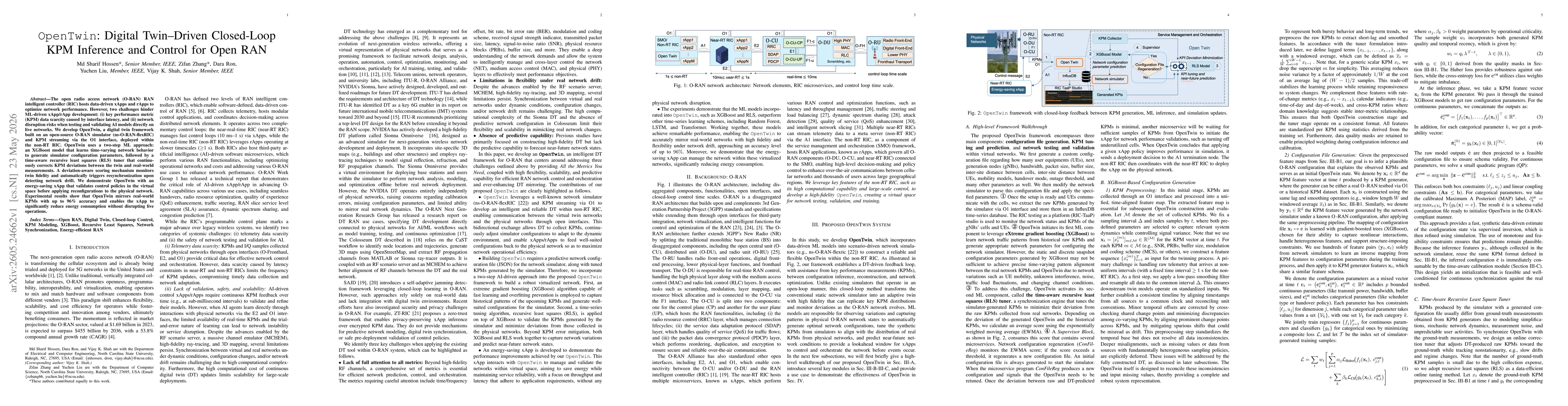 Thumbnail for OpenTwin: Digital Twin Driven Closed Loop KPM Inference and Control for Open RAN