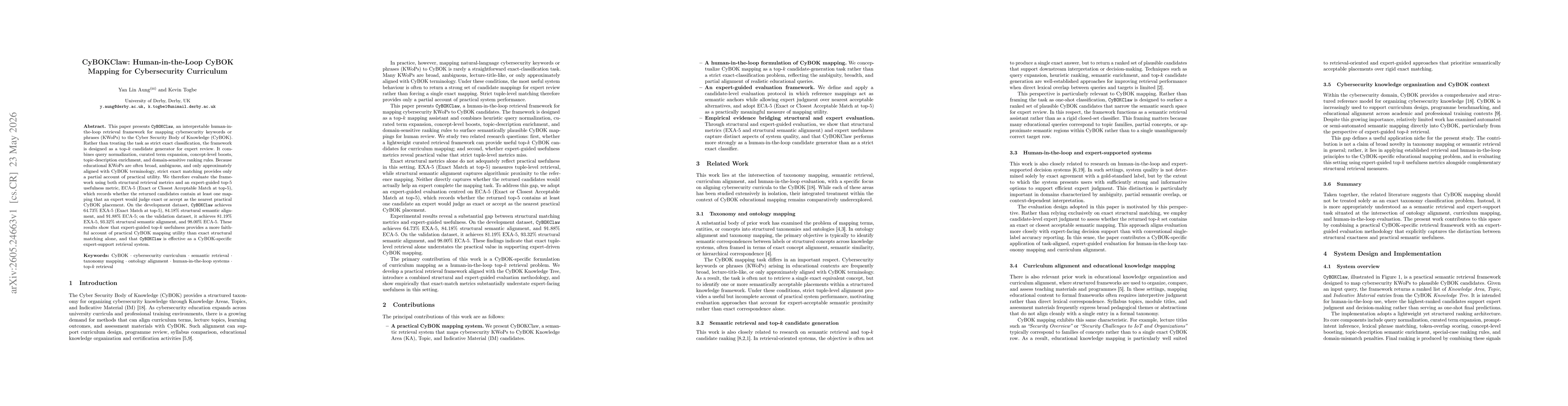 Thumbnail for CyBOKClaw: Human-in-the-Loop CyBOK Mapping for Cybersecurity Curriculum