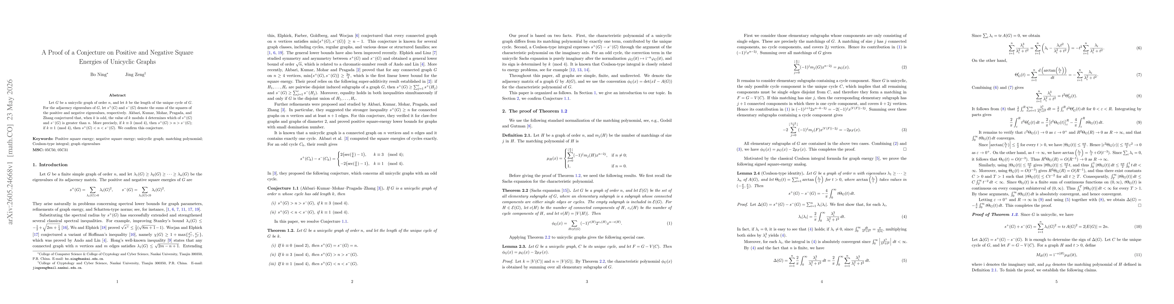 Thumbnail for A Proof of a Conjecture on Positive and Negative Square Energies of Unicyclic Graphs