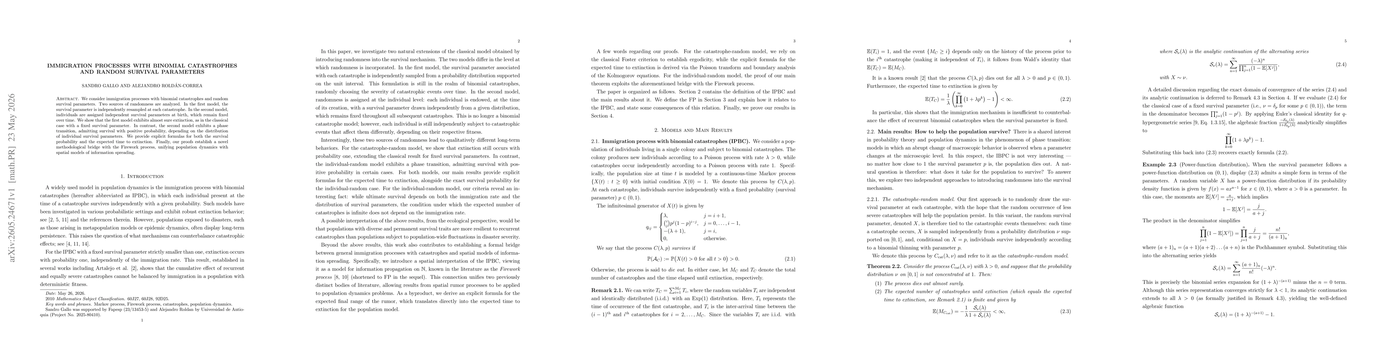 Thumbnail for Immigration Processes with Binomial Catastrophes and Random Survival Parameters
