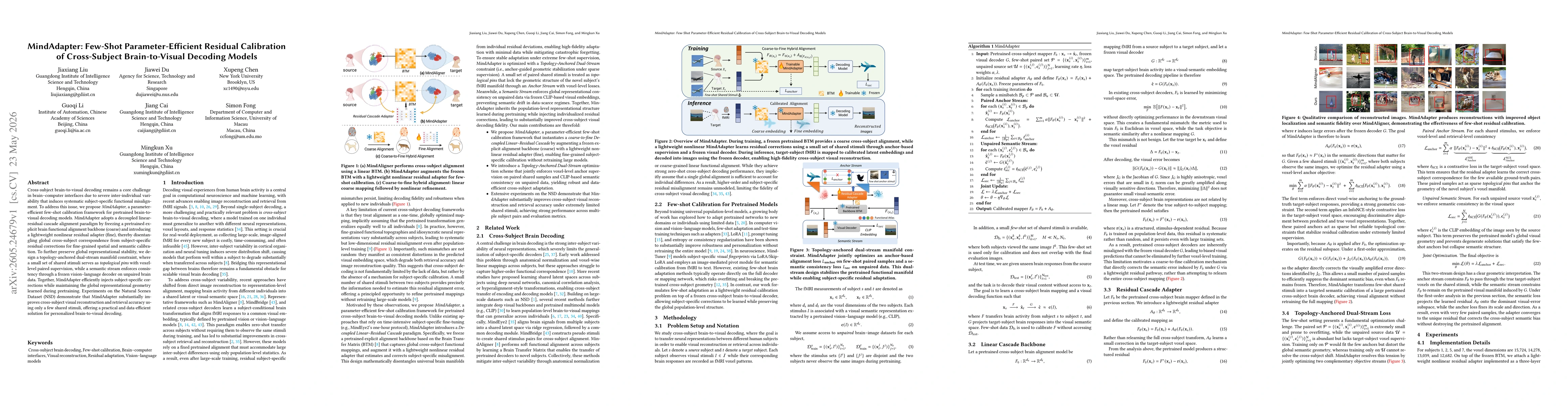 Thumbnail for MindAdapter: Few-Shot Parameter-Efficient Residual Calibration of Cross-Subject Brain-to-Visual Decoding Models
