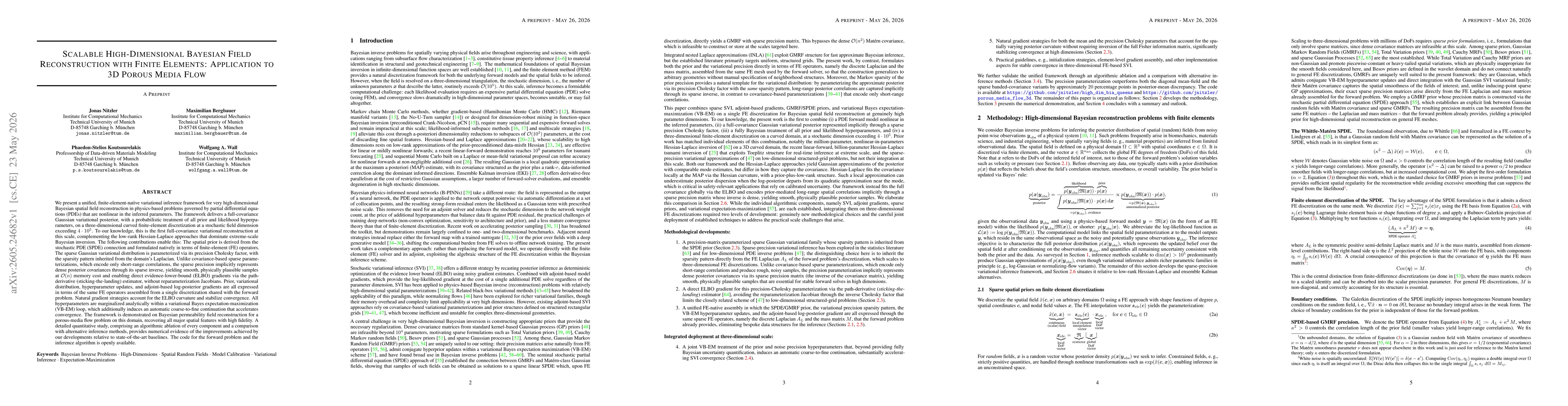 Thumbnail for Scalable High-Dimensional Bayesian Field Reconstruction with Finite Elements: Application to 3D Porous Media Flow