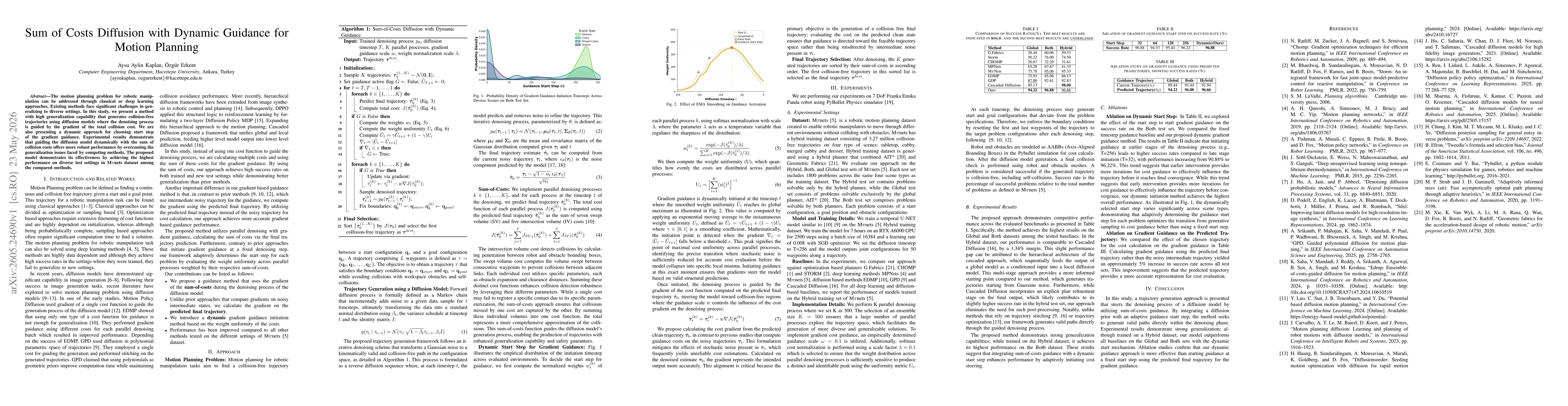 Thumbnail for Sum of Costs Diffusion with Dynamic Guidance for Motion Planning