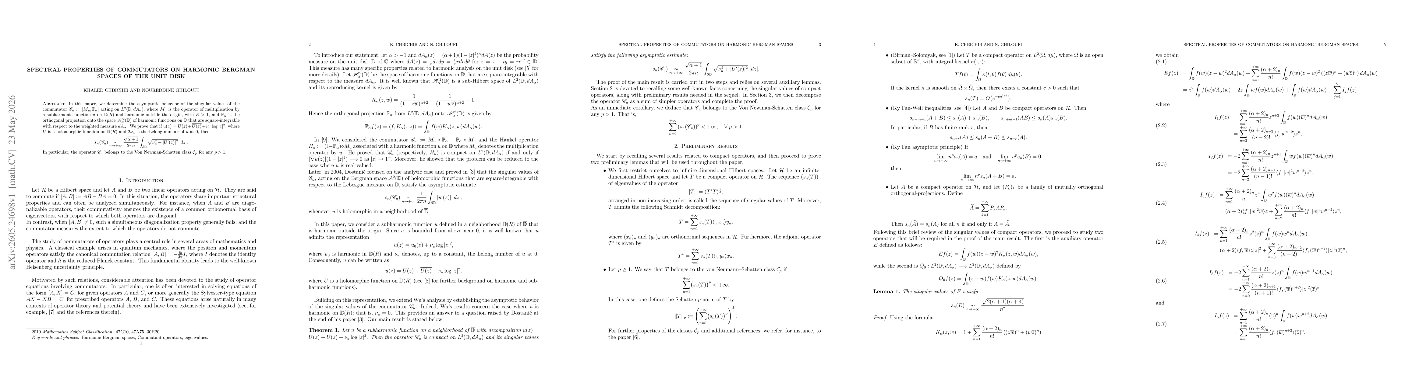 Thumbnail for Spectral properties of commutators on harmonic Bergman spaces of the unit disk