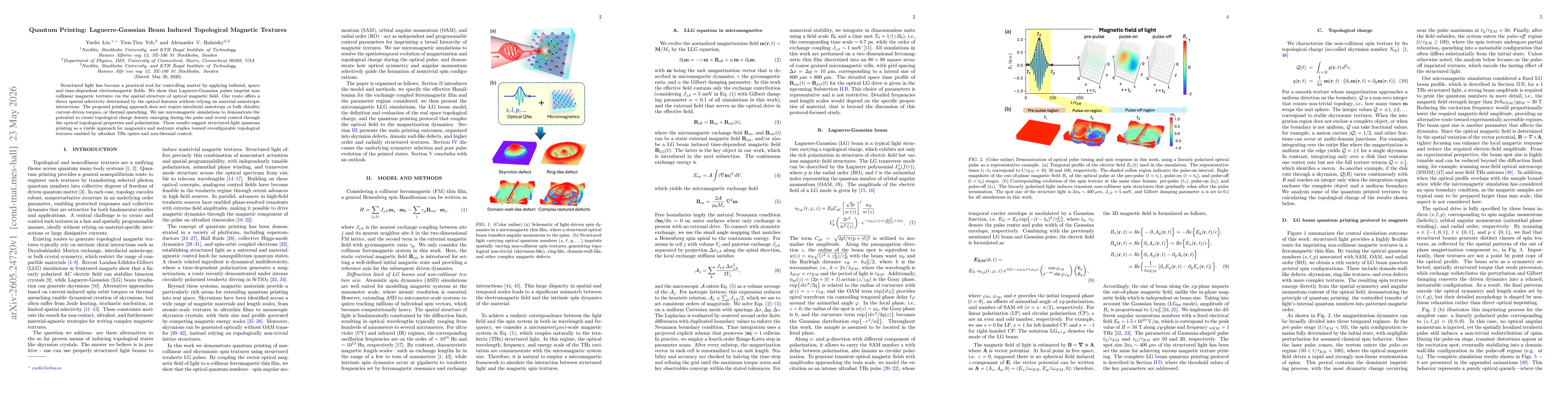 Thumbnail for Quantum Printing: Laguerre-Gaussian Beam Induced Topological Magnetic Textures