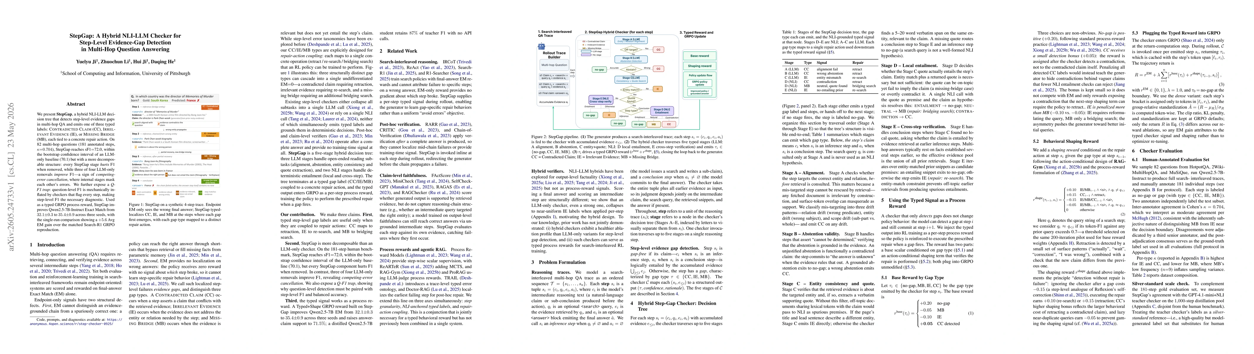 Thumbnail for StepGap: A Hybrid NLI-LLM Checker for Step-Level Evidence-Gap Detectionin Multi-Hop Question Answering