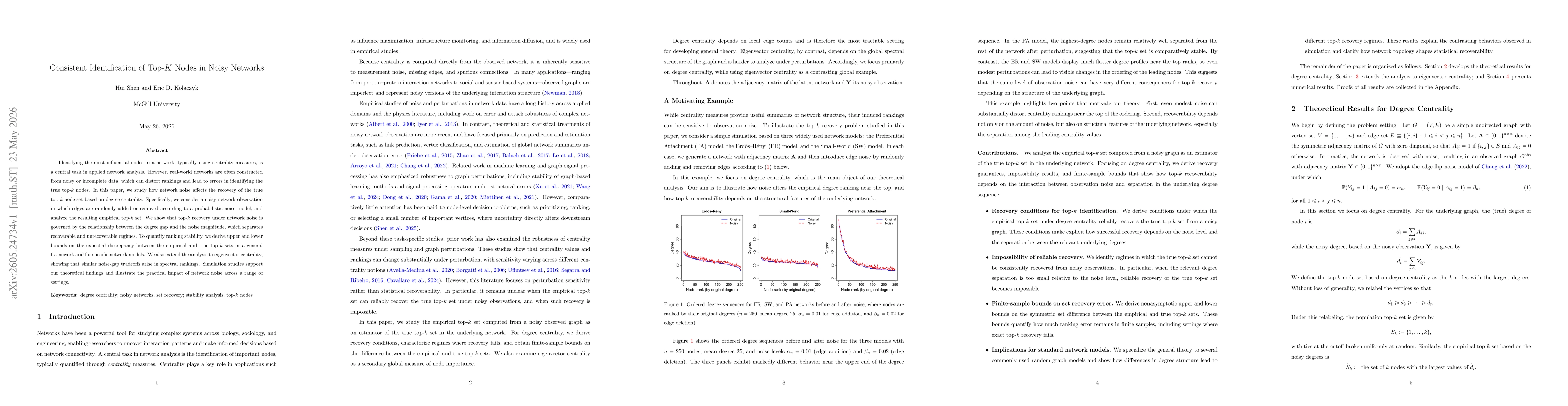 Thumbnail for Consistent Identification of Top-$K$ Nodes in Noisy Networks
