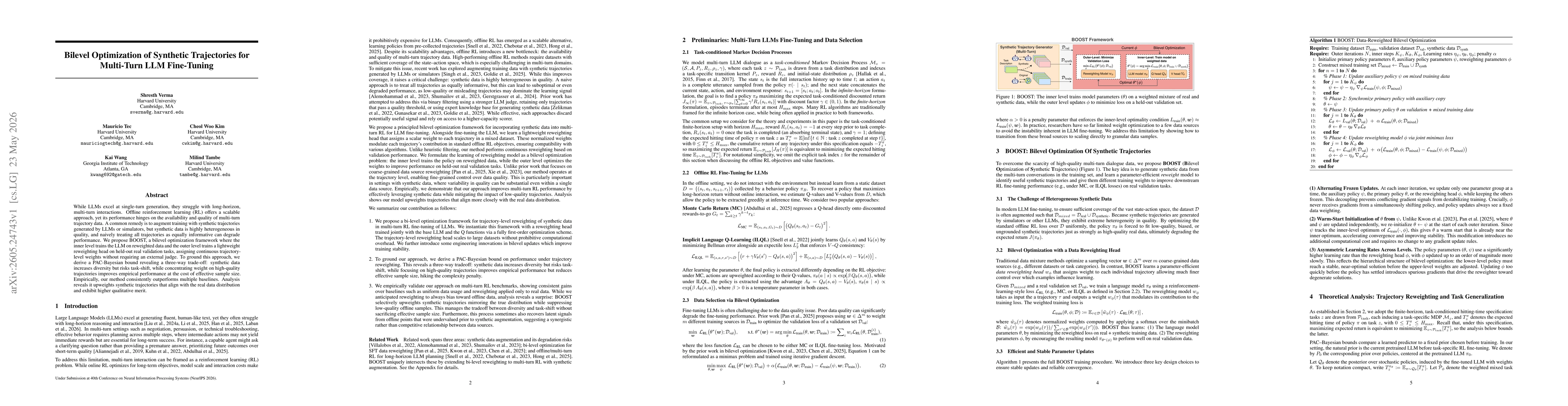 Thumbnail for Bilevel Optimization of Synthetic Trajectories for Multi-Turn LLM Fine-Tuning
