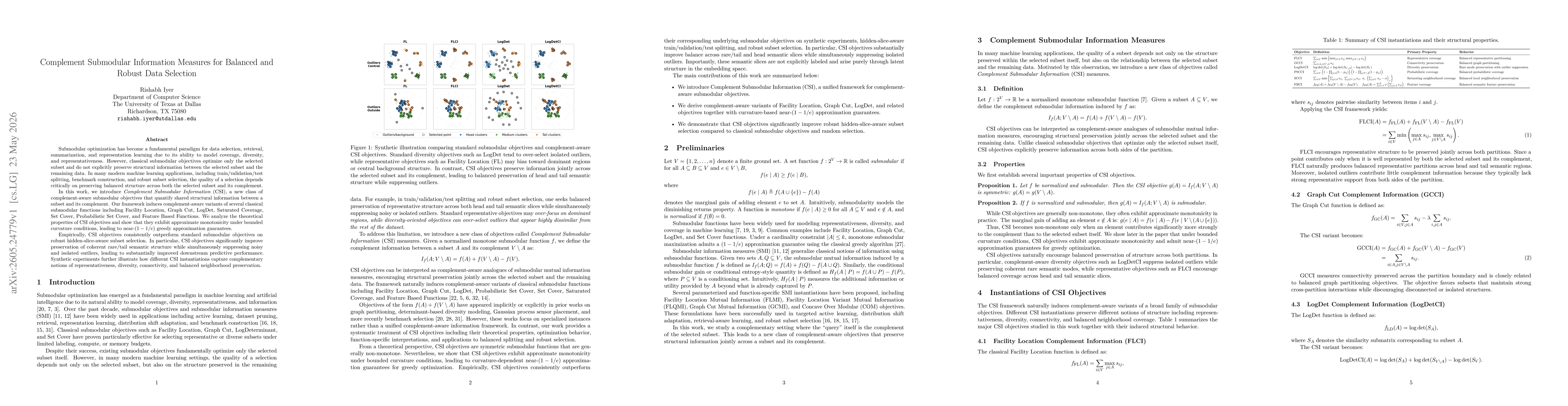 Thumbnail for Complement Submodular Information Measures for Balanced and Robust Data Selection