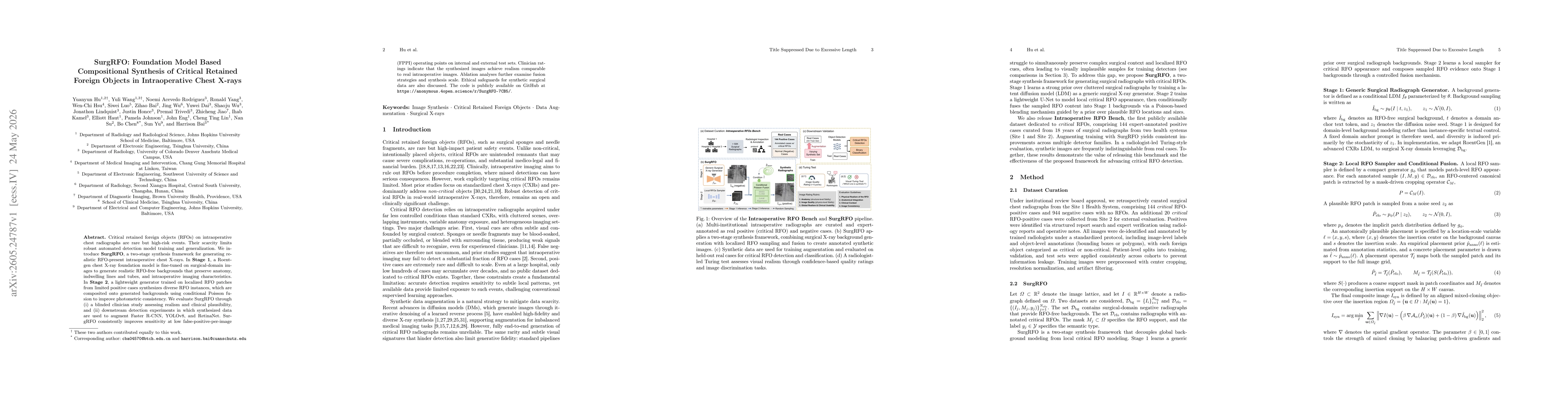 Thumbnail for SurgRFO: Foundation Model Based Compositional Synthesis of Critical Retained Foreign Objects in Intraoperative Chest X-rays