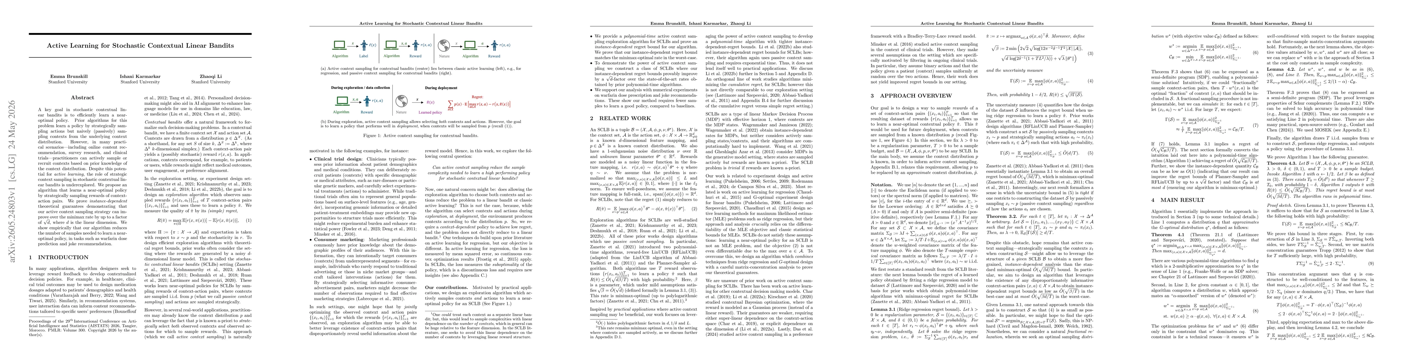 Thumbnail for Active Learning for Stochastic Contextual Linear Bandits