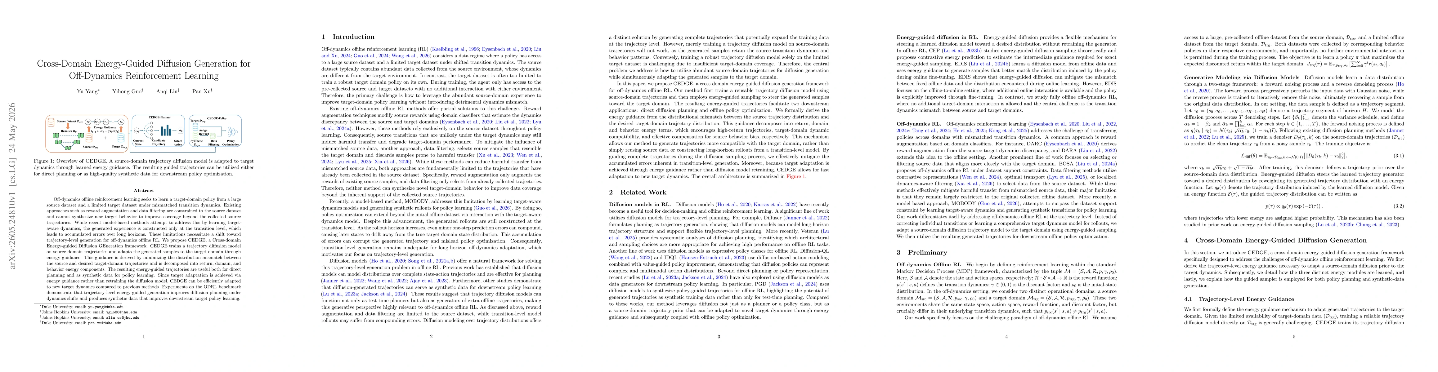 Thumbnail for Cross-Domain Energy-Guided Diffusion Generation for Off-Dynamics Reinforcement Learning