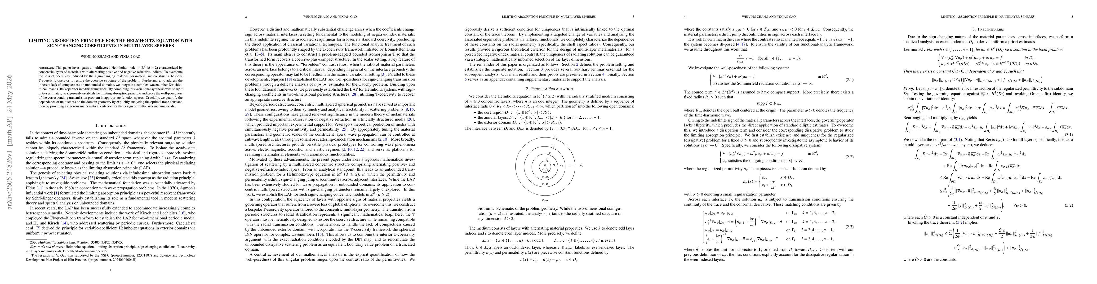 Thumbnail for Limiting Absorption Principle for the Helmholtz Equation with Sign-Changing Coefficients in Multilayer Spheres
