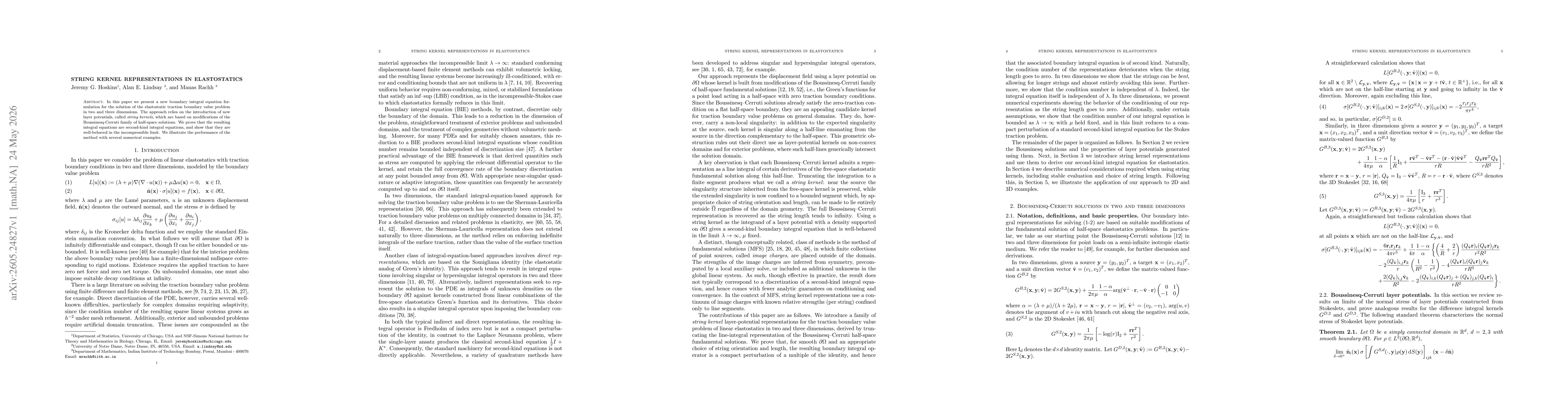 Thumbnail for String kernel representations in elastostatics