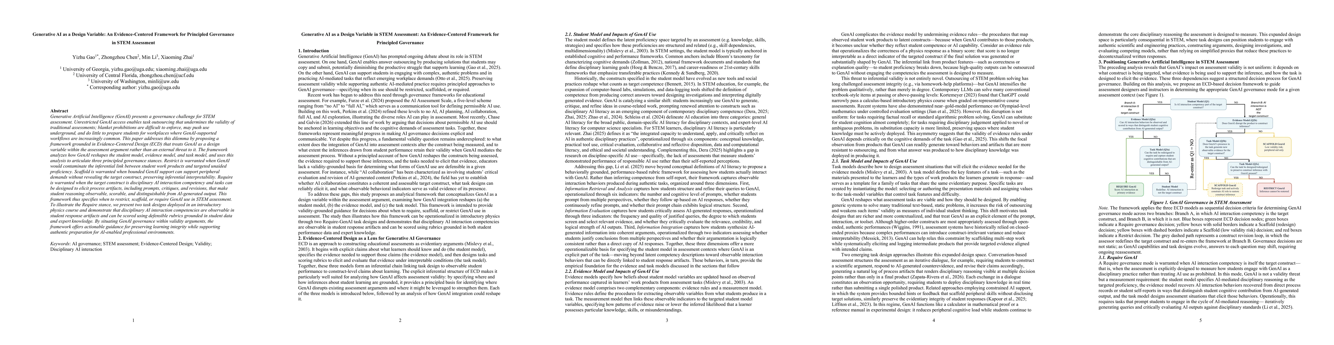 Thumbnail for Generative AI as a Design Variable: An Evidence-Centered Framework for Principled Governance in STEM Assessment