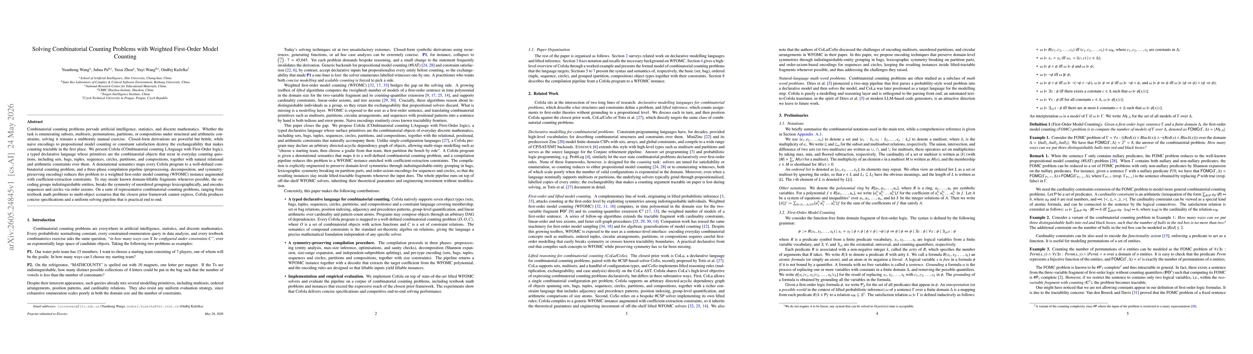 Thumbnail for Solving Combinatorial Counting Problems with Weighted First-Order Model Counting