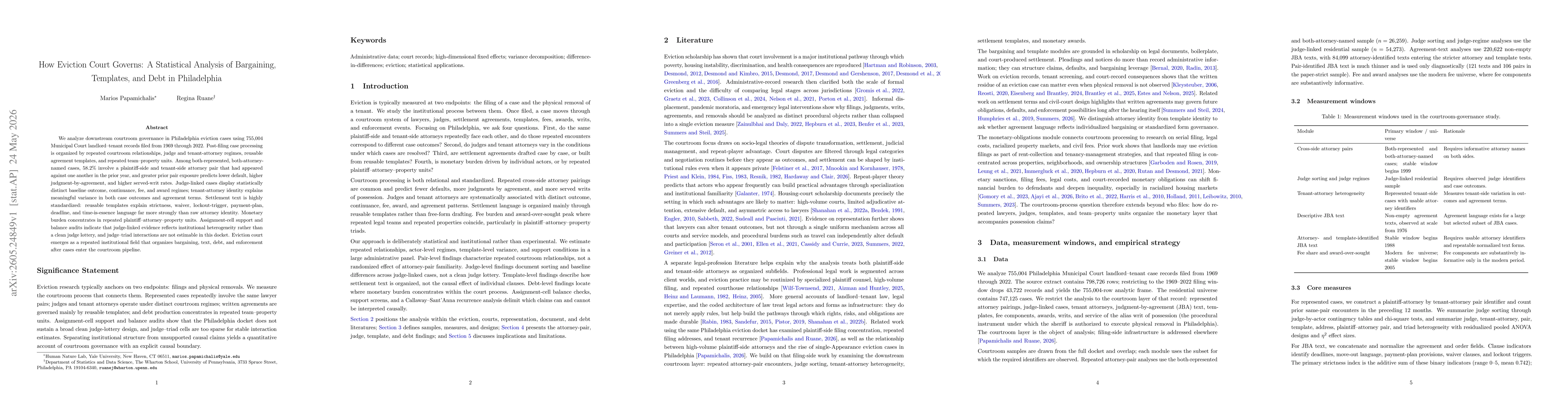 Thumbnail for How Eviction Court Governs: A Statistical Analysis of Bargaining, Templates, and Debt in Philadelphia