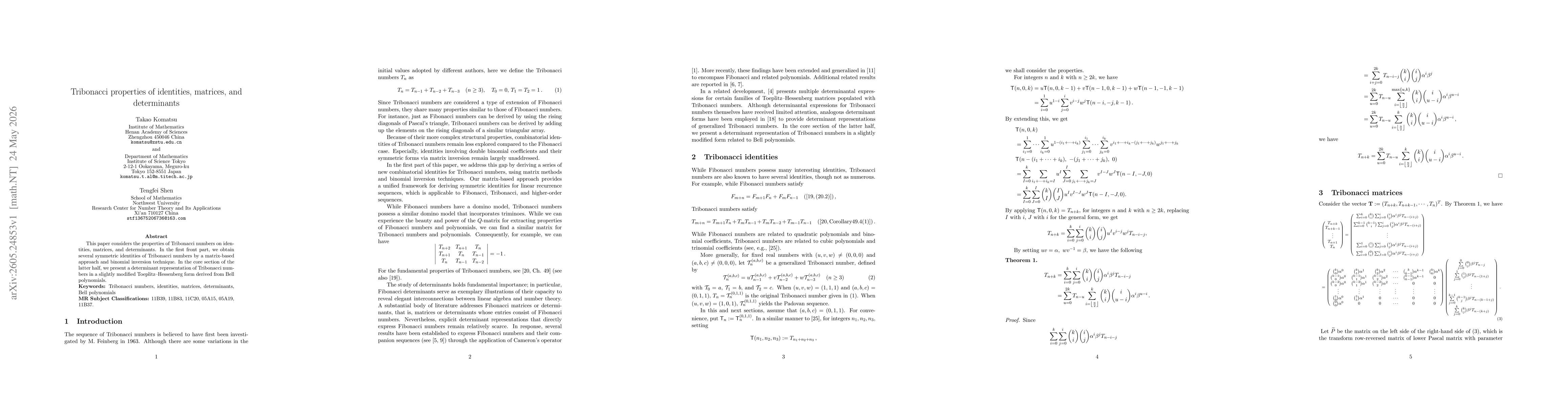 Thumbnail for Tribonacci properties of identities, matrices, and determinants