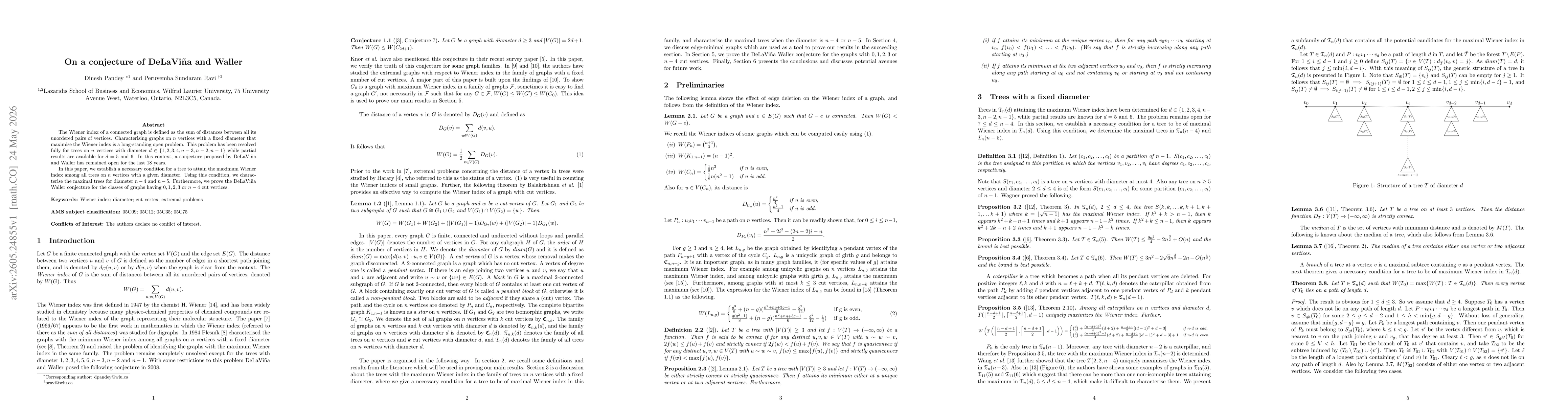 Thumbnail for On a conjecture of DeLaViña and Waller