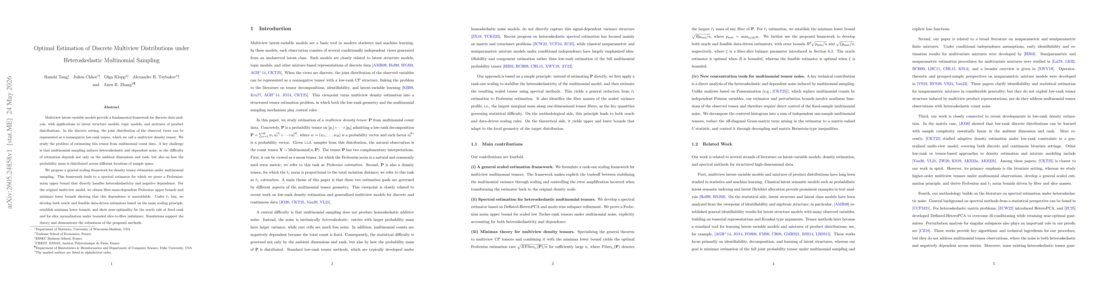 Thumbnail for Optimal Estimation of Discrete Multiview Distributions under Heteroskedastic Multinomial Sampling