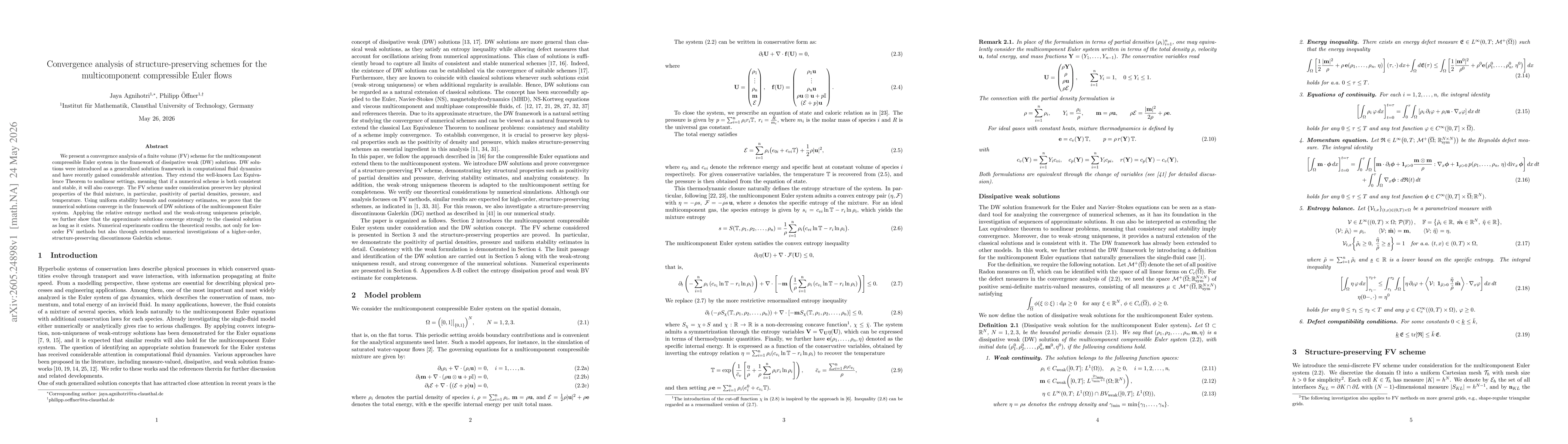 Thumbnail for Convergence analysis of structure-preserving schemes for the multicomponent compressible Euler flows