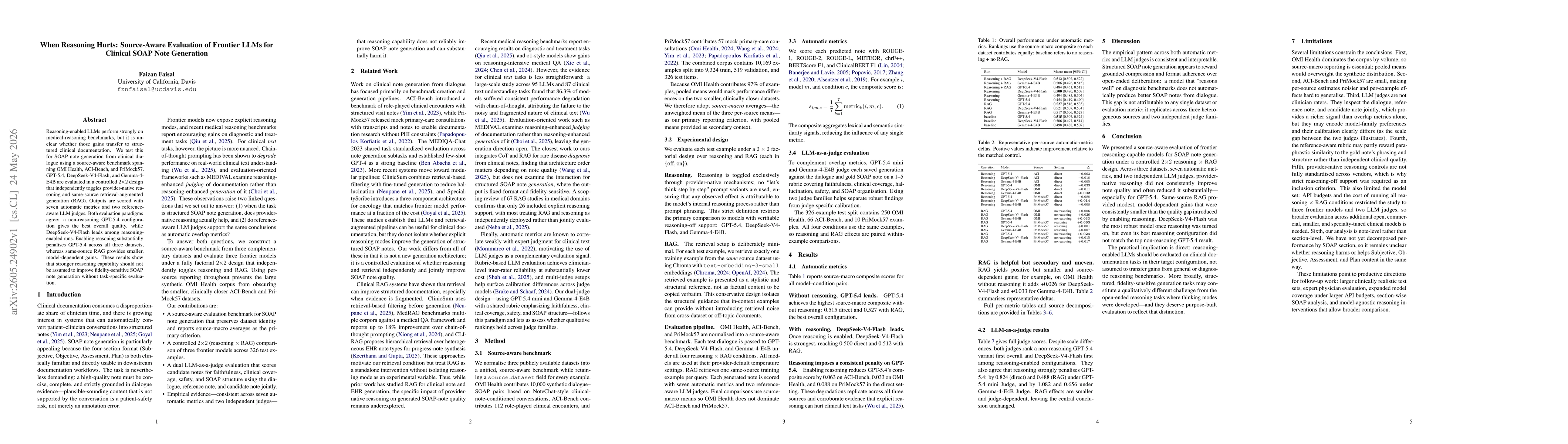 Thumbnail for When Reasoning Hurts: Source-Aware Evaluation of Frontier LLMs for Clinical SOAP Note Generation