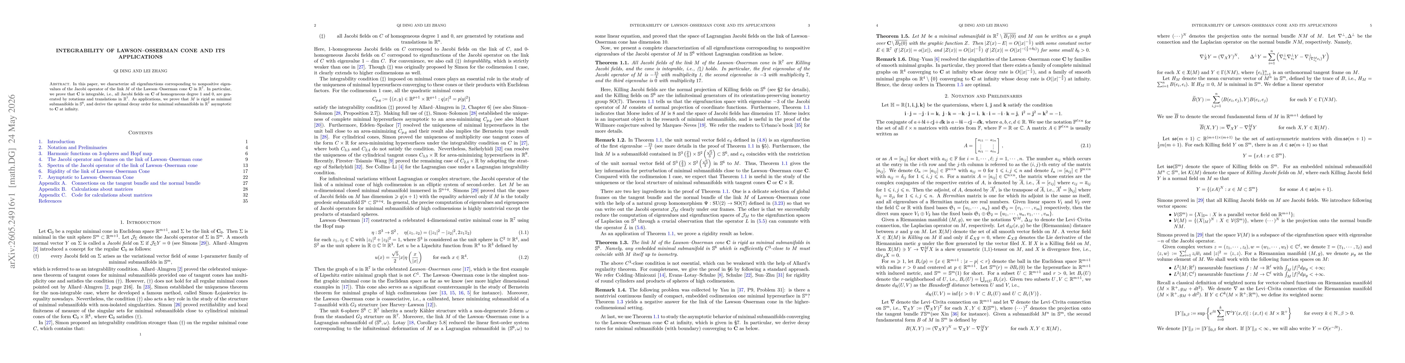 Thumbnail for Integrability of Lawson-Osserman Cone and its Applications