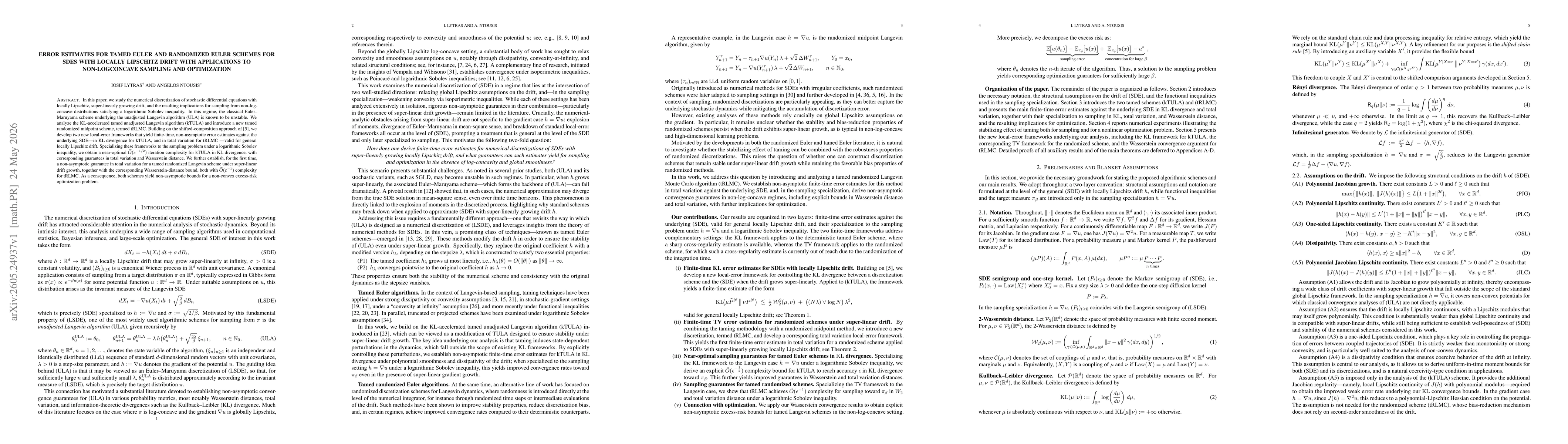 Thumbnail for Error estimates for tamed Euler and Randomized Euler schemes for SDEs with locally Lipschitz drift with applications to non-logconcave sampling and optimization