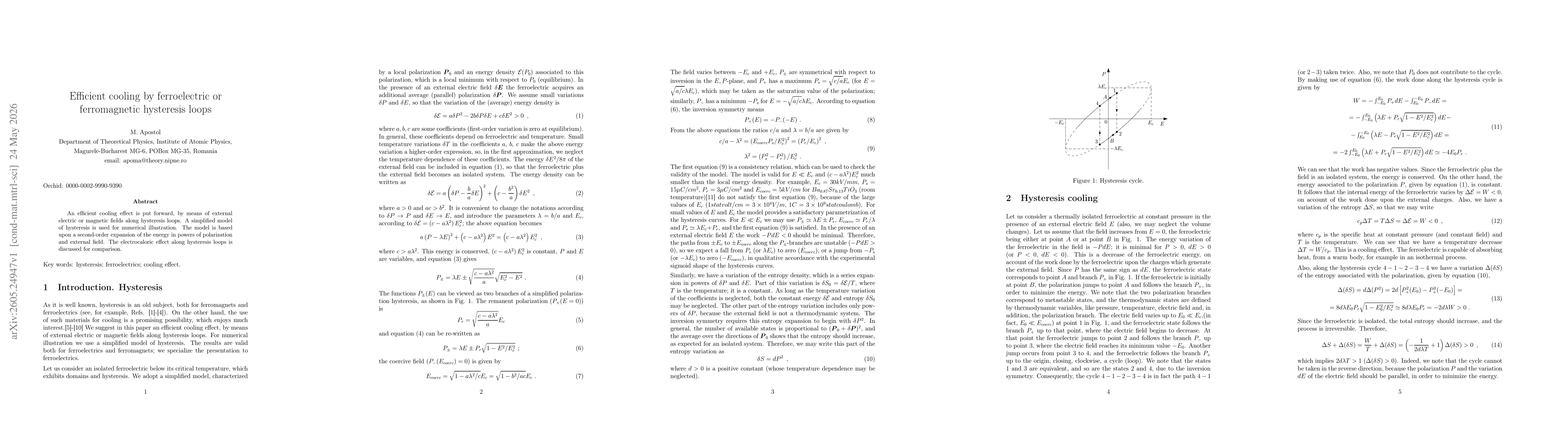 Thumbnail for Efficient cooling by ferroelectric or ferromagnetic hysteresis loops