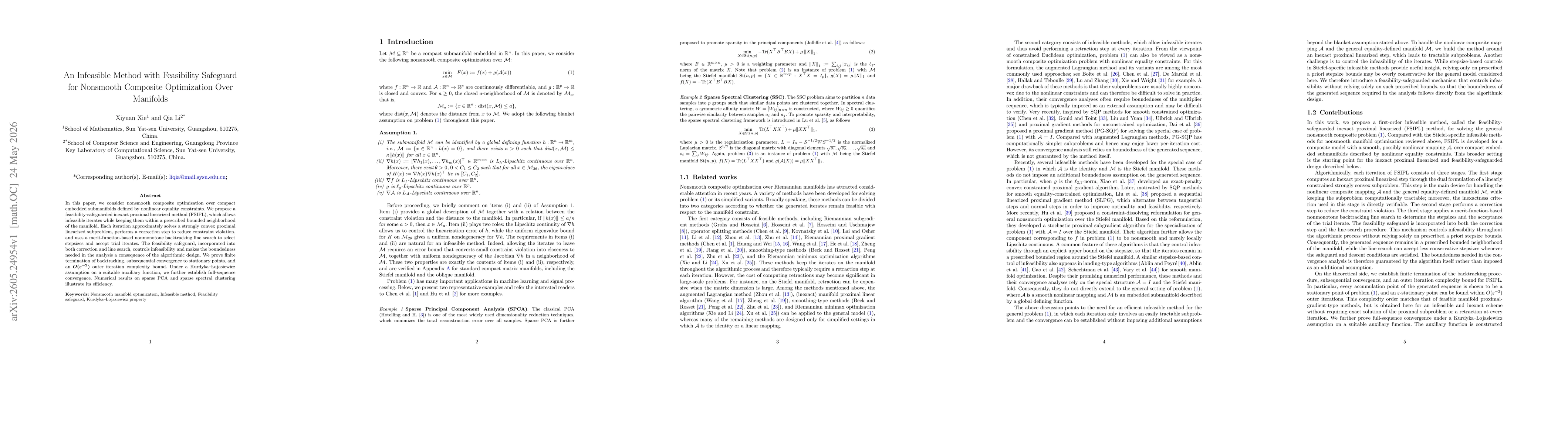 Thumbnail for An Infeasible Method with Feasibility Safeguard for Nonsmooth Composite Optimization Over Manifolds