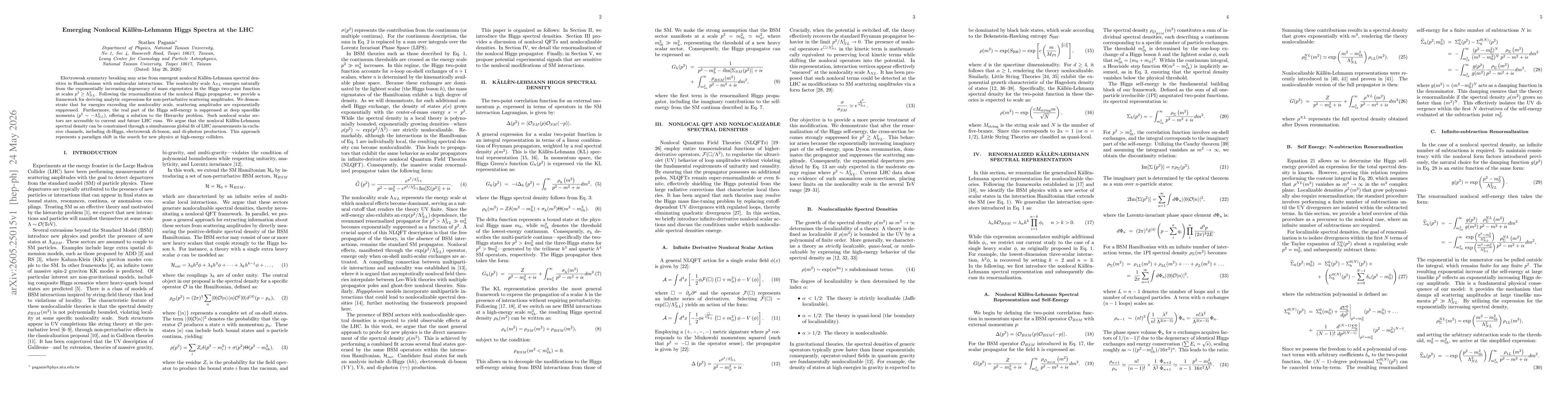 Thumbnail for Emerging Nonlocal Källèn-Lehmann Higgs Spectra at the LHC