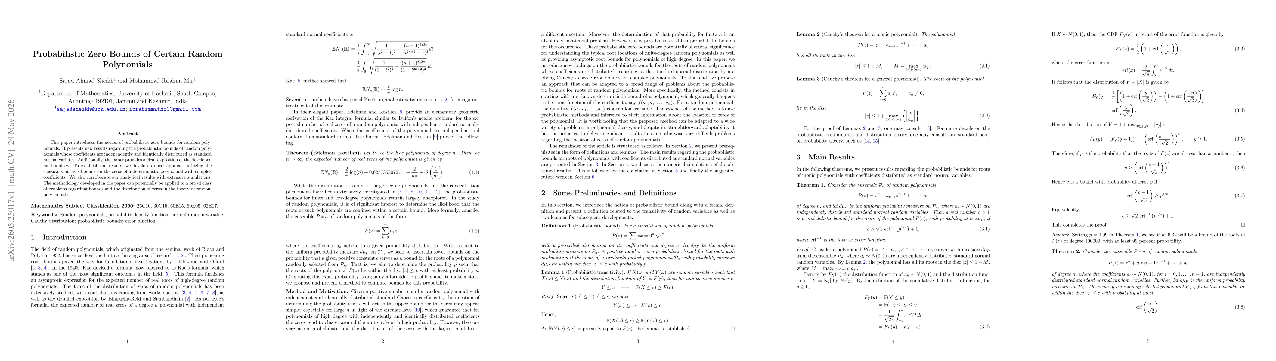 Thumbnail for Probabilistic Zero Bounds of Certain Random Polynomials
