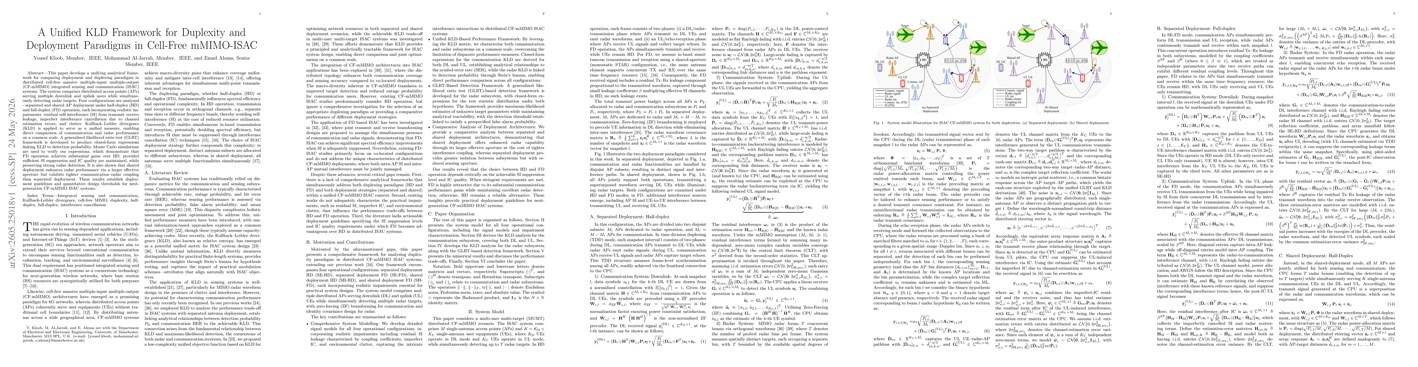 Thumbnail for A Unified KLD Framework for Duplexity and Deployment Paradigms in Cell-Free mMIMO-ISAC