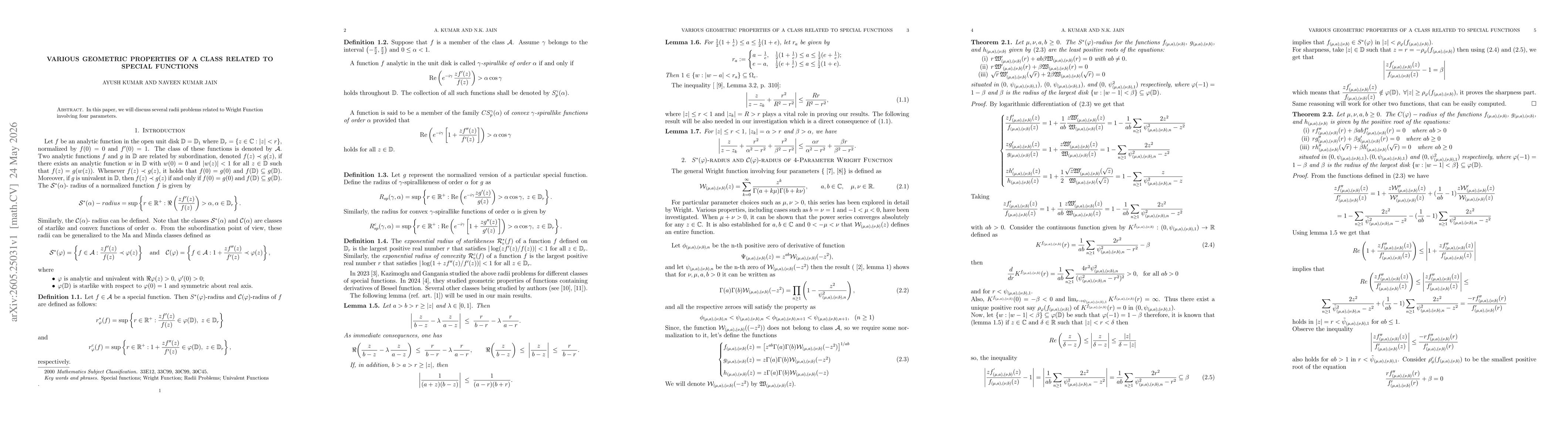 Thumbnail for Various Geometric Properties of a class related to Special Functions