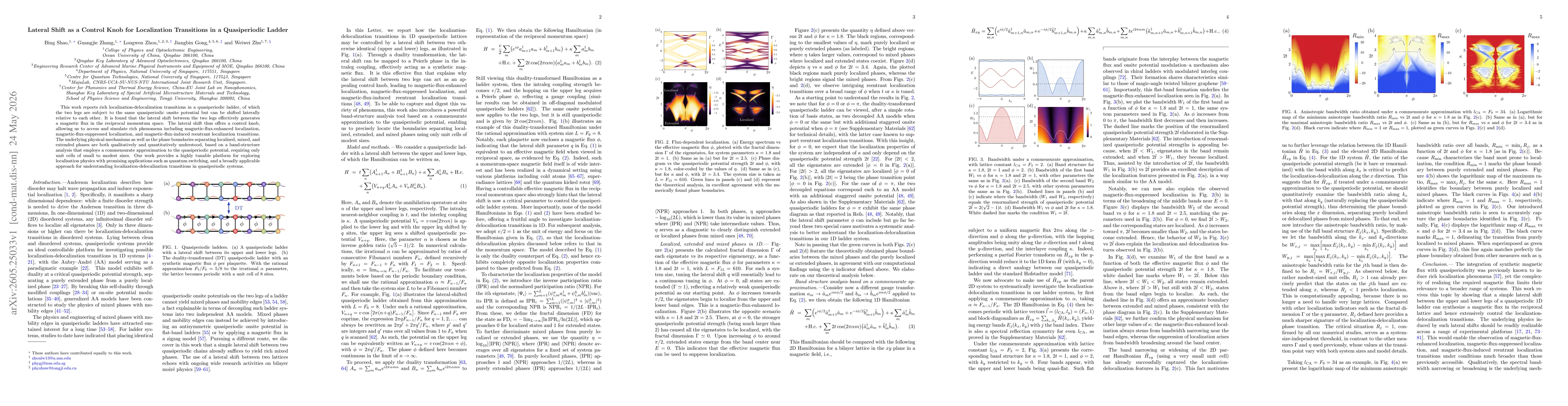 Thumbnail for Lateral Shift as a Control Knob for Localization Transitions in a Quasiperiodic Ladder