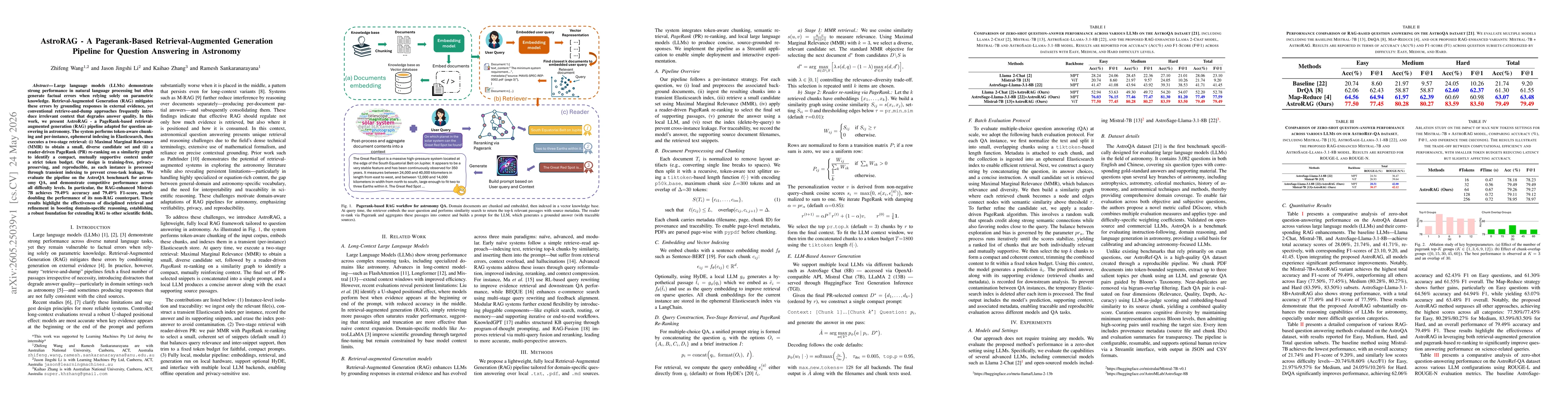Thumbnail for AstroRAG -- A Pagerank-Based Retrieval-Augmented Generation Pipeline for Question Answering in Astronomy