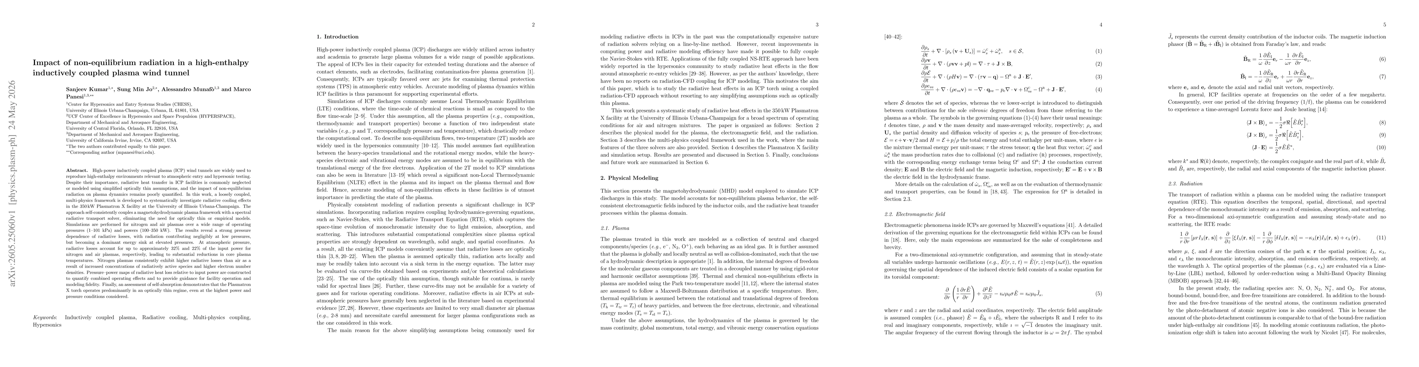 Thumbnail for Impact of non-equilibrium radiation in a high-enthalpy inductively coupled plasma wind tunnel
