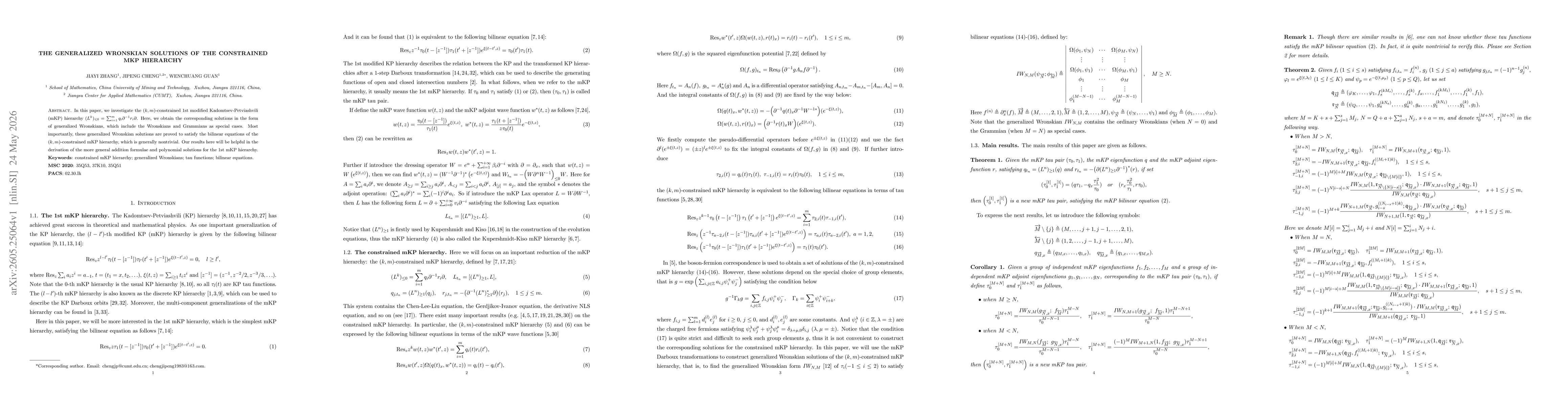 Thumbnail for The generalized Wronskian solutions of the constrained mKP hierarchy